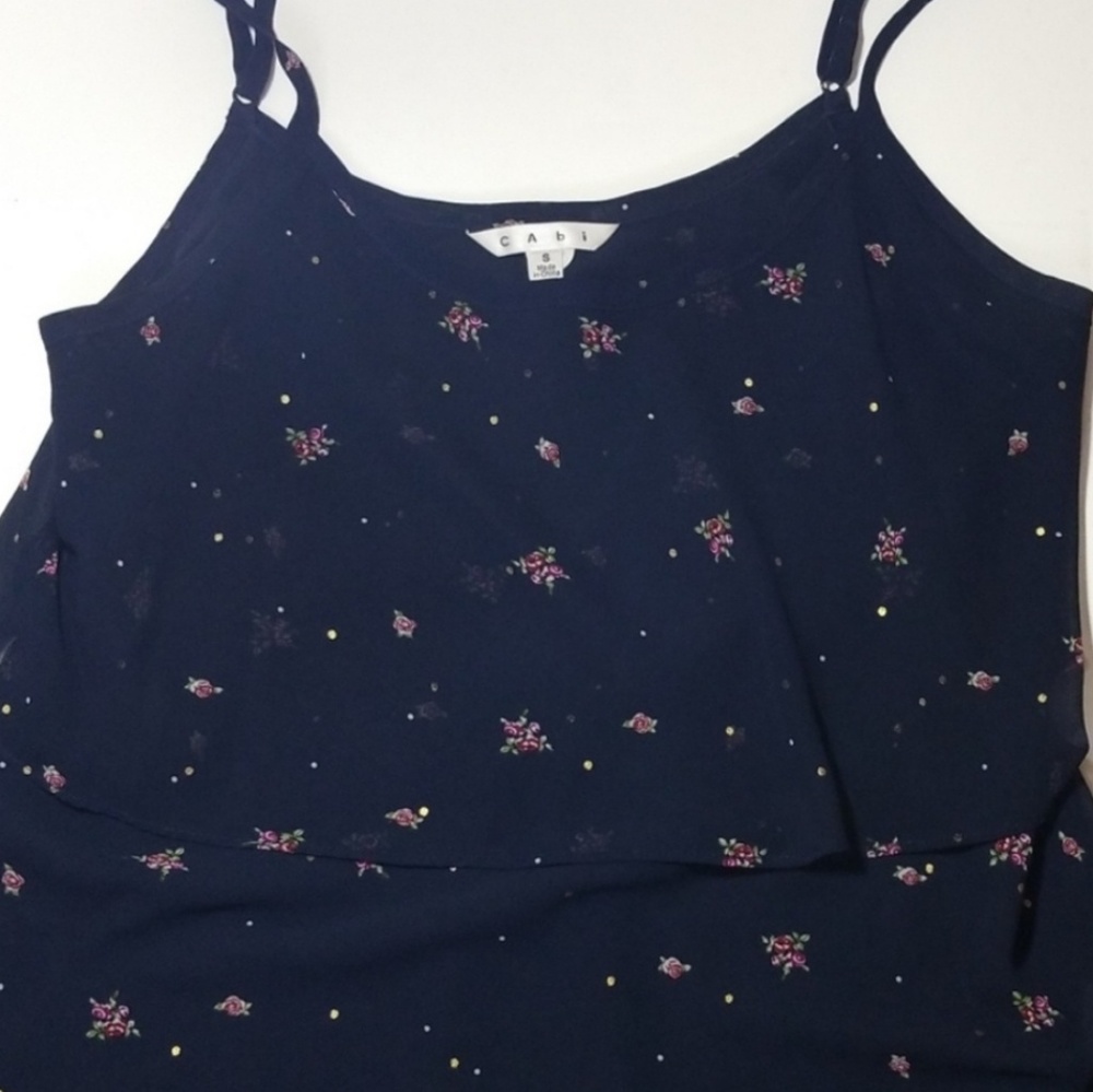 Cabi Navy Blue Floral Print & Gold Polka Dots Camisole Tank Women's Size S - Picture 5 of 5